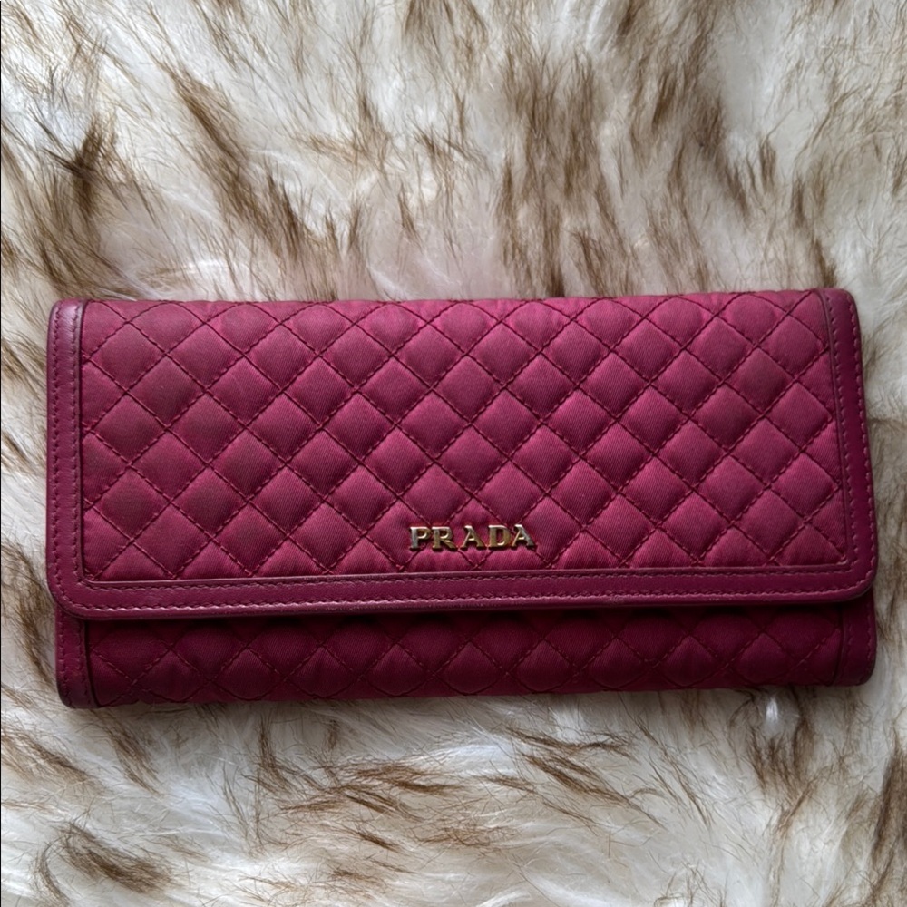 Prada Quilted Nylon and Leather Pink Long Wallet